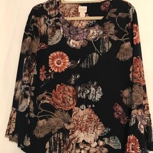 Chico's Navy Floral Blouse